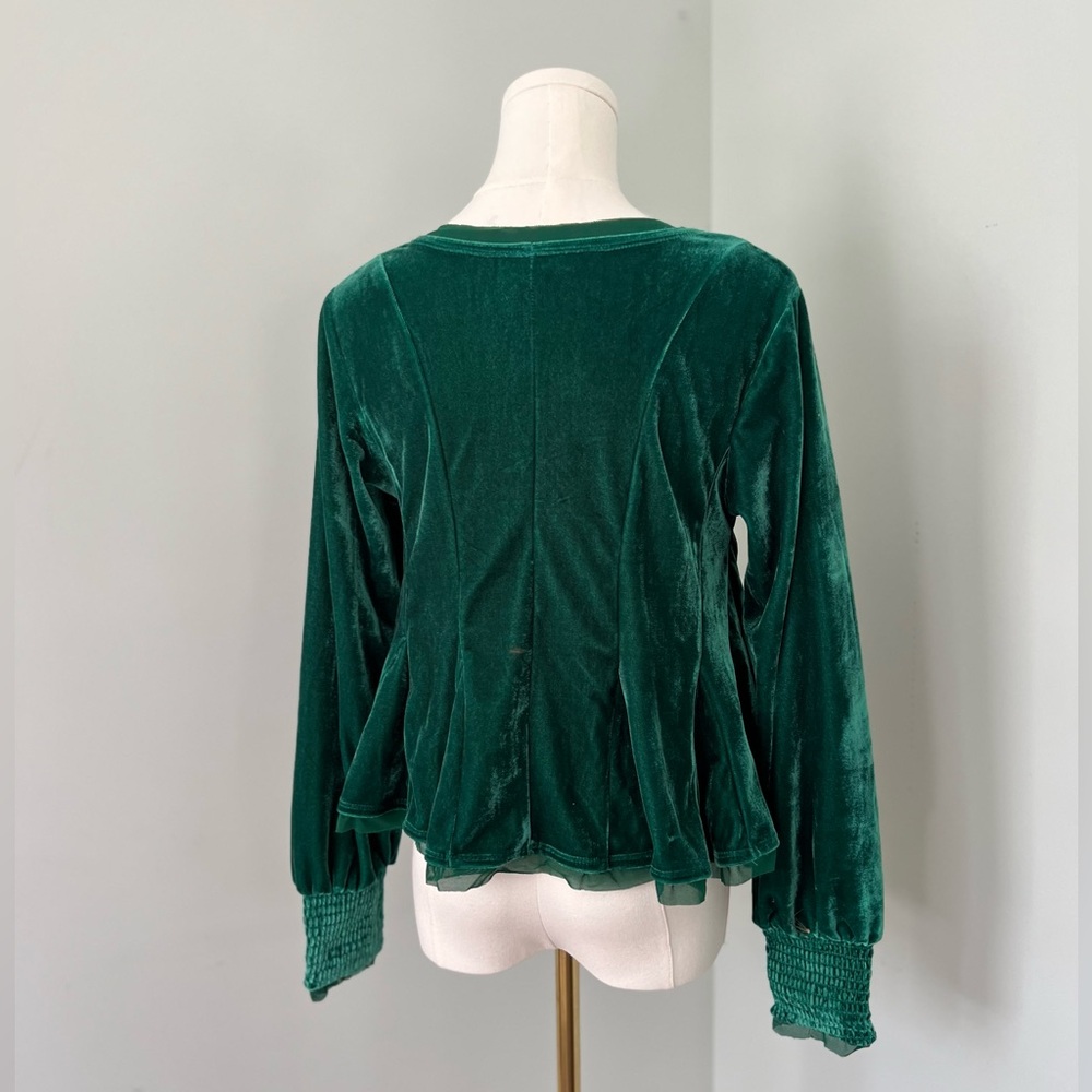 ANTHROPOLOGIE Whimsigoth Emerald Green Swing Velvet Peasant Top NWT - Picture 5 of 9